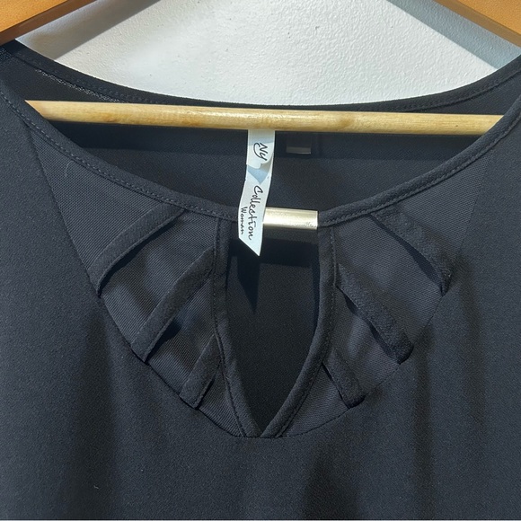 NY Collection black flutter sleeve blouse with neck detail 1X - Picture 4 of 5